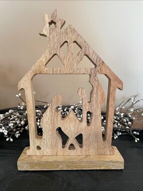 Wooden Nativity Tabletop Decoration - Natural Finish 10.25x7 Inches